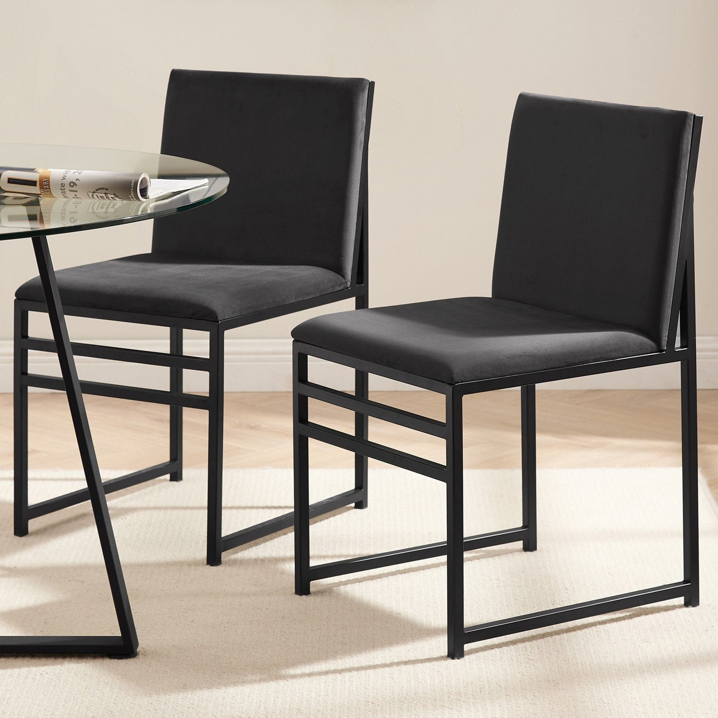 DUS-APM-38131 Grade-B Dusk Rae Set Of 2 Dining Chairs - Velvet - Charcoal RRP £249