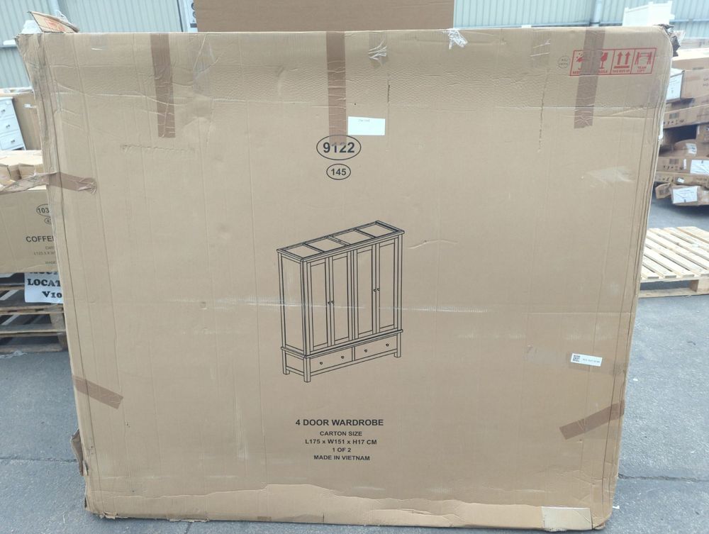 ROS-OUT-00386 Grade-C1 Roseland Furniture Farrow 4 Door Wardrobe with 2 Drawers RRP £899.95