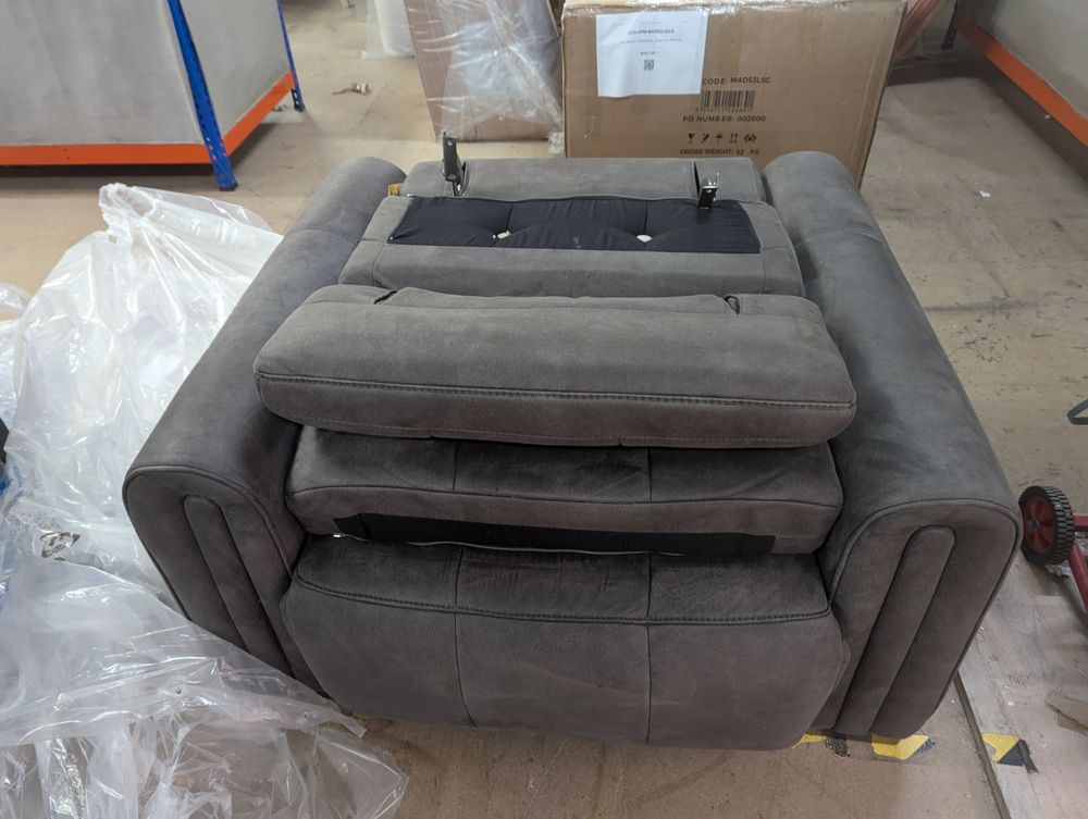 SOF-APM-00560 Grade-BER Sofology Alessio Chair Lifestyle Textured Fabric Charcoal Pow Headrest Pow Rec RRP £839