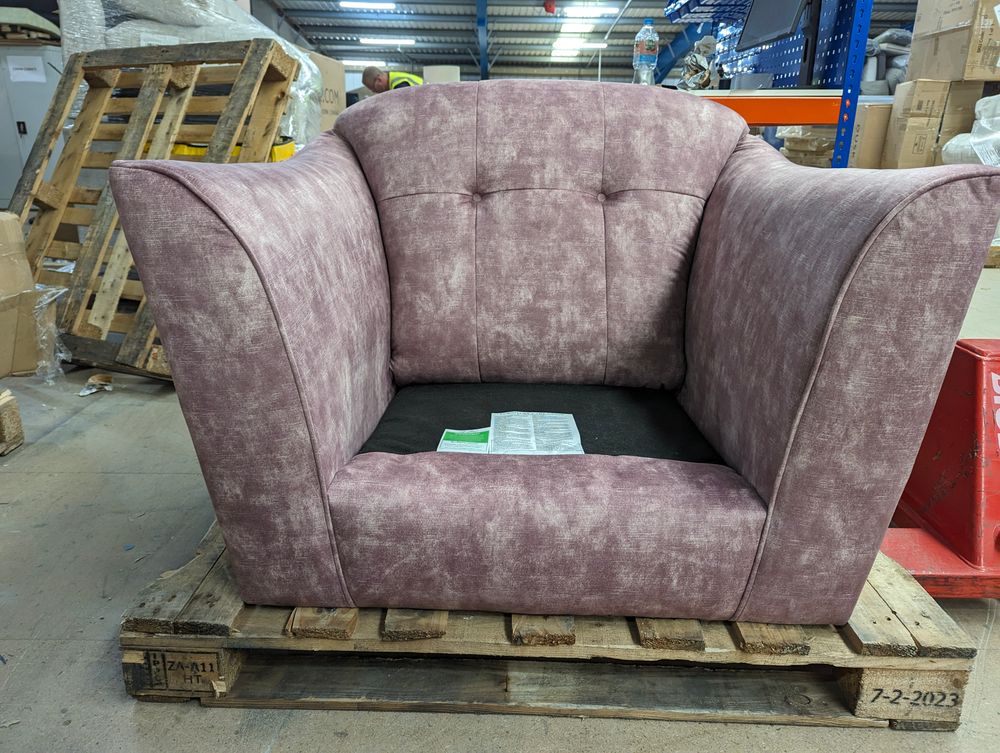 SOF-APM-00238 Grade-BER-DOA Sofology Bartelli Armchair in Sublime Dusk Wild Gold Mix with Foam Back and Dark Wood Feet RRP £559