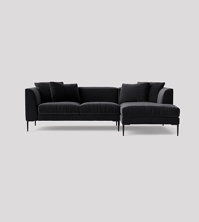 CCG-STO-00717 Grade-DOA Alena Right Corner Sofa in Black Easy Velvet with Black Legs RRP £2439.00