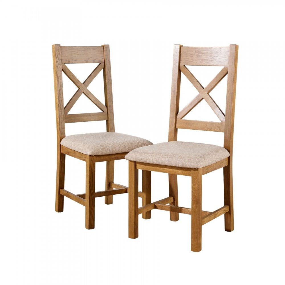 BFW-GOL-00892 Grade-B Big Furniture Warehouse Copenhagen Pair Beige Solid Oak Veneer Dining Chairs RRP £190