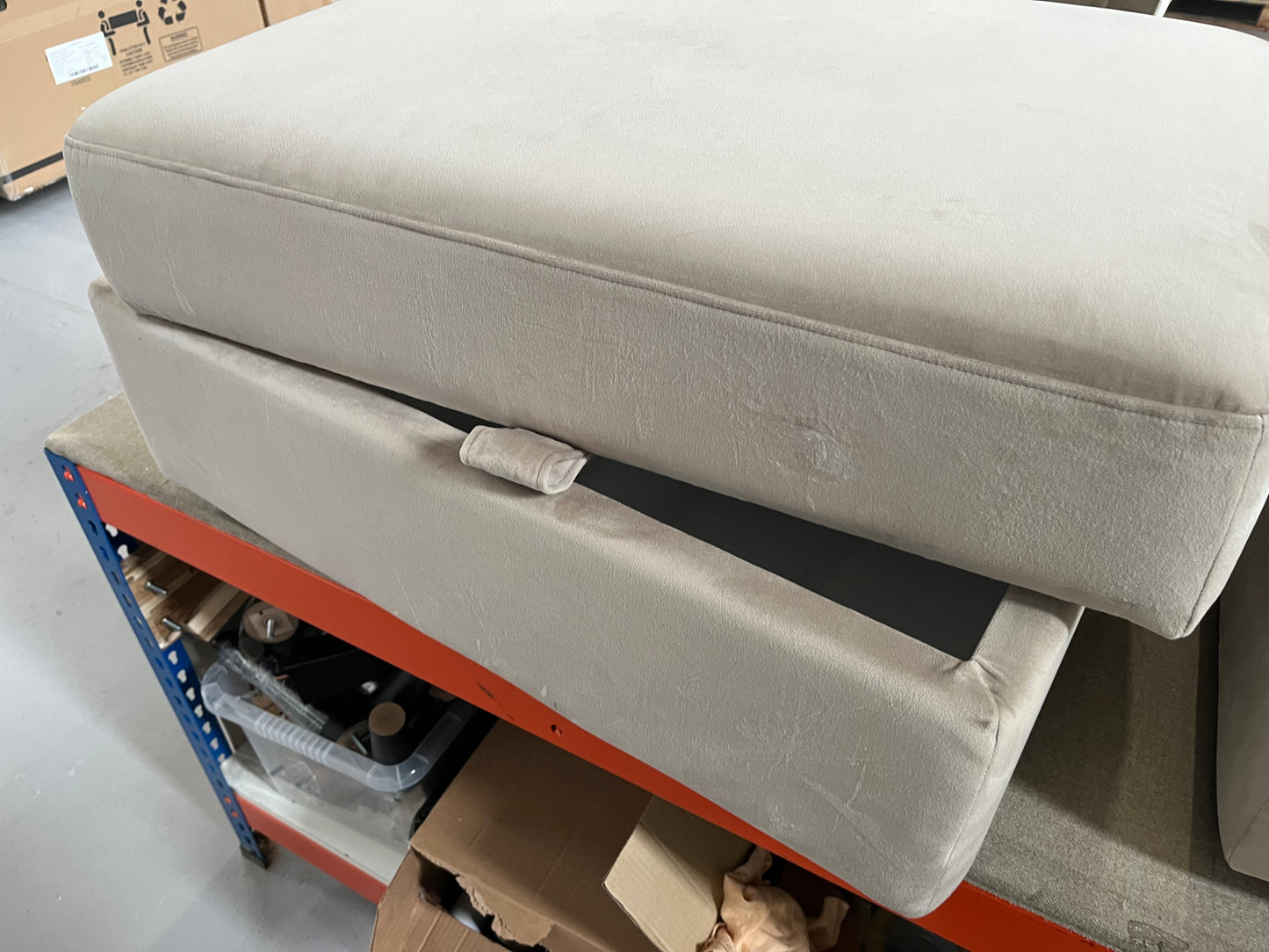 SOF-APM-00924 Grade-BER Sofology Fitzrovia Storage Footstool in Matt Velvet Stone All Over Without Trim RRP £349