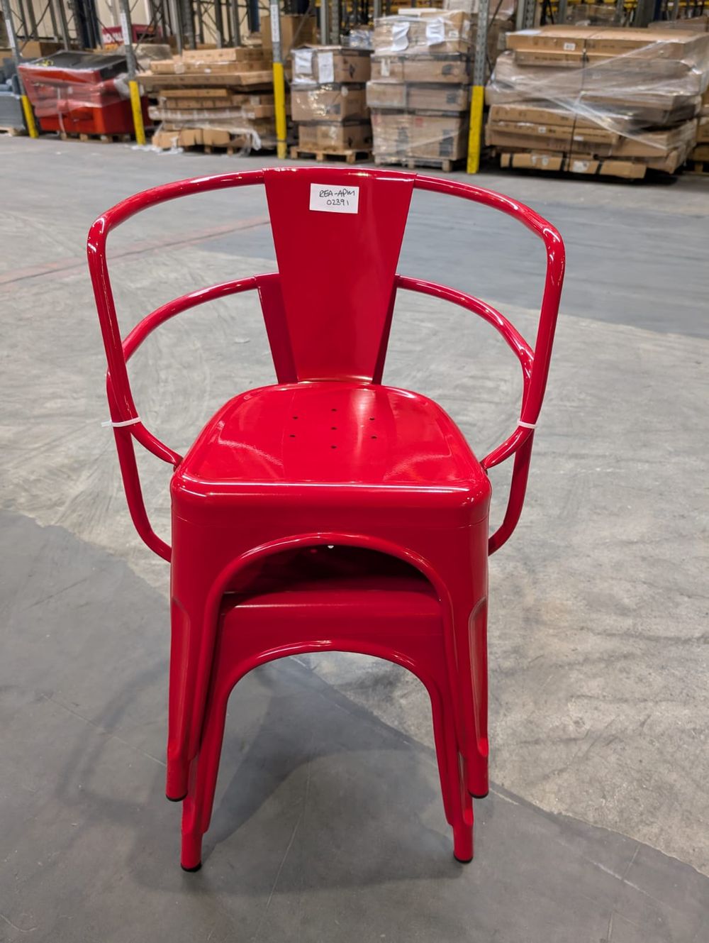 REA-APM-02391 Grade-C0 2x Tolix Style Metal Stacking Chairs in Red RRP £30 each Total RRP £60