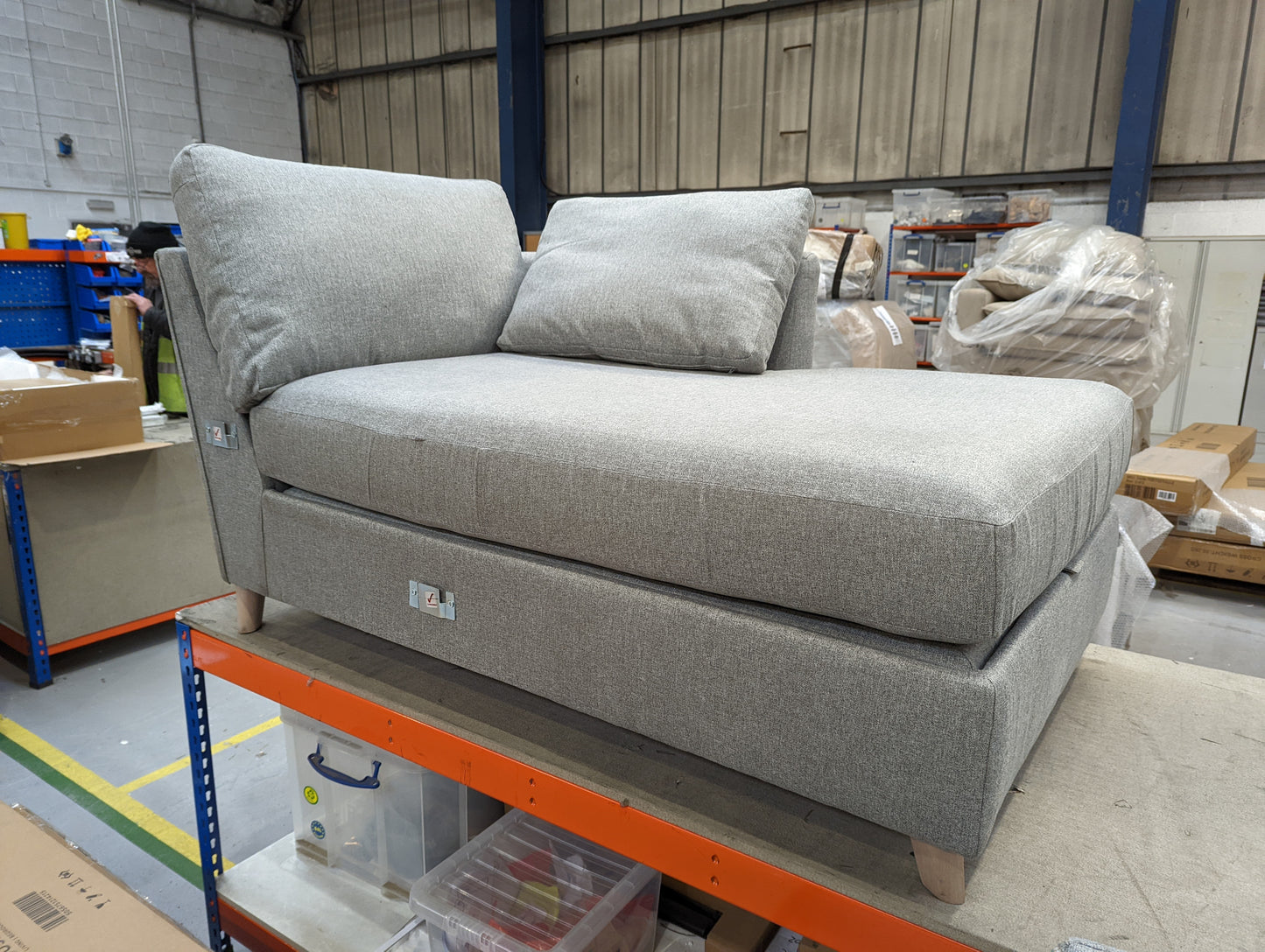 MAS-APM-06958 Grade-BER-DOA Marks & Spencer Conway Right Hand 3 Seater Storage Chaise Sofa Bed in Steel Soft Herringbone RRP £2199