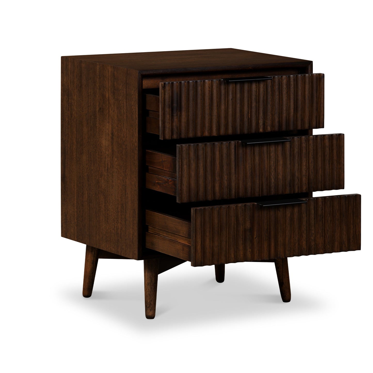 ROS-OUT-00383 Grade-C1 Roseland Furniture Oskar 3 Drawer Grooved Bedside RRP £169.95