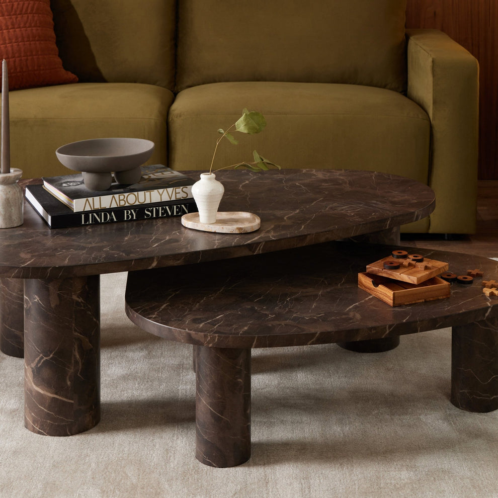DUS-CC2-04333 Grade-B Dusk Azra Nesting Coffee Tables - Brown Marble Effect RRP £199.00