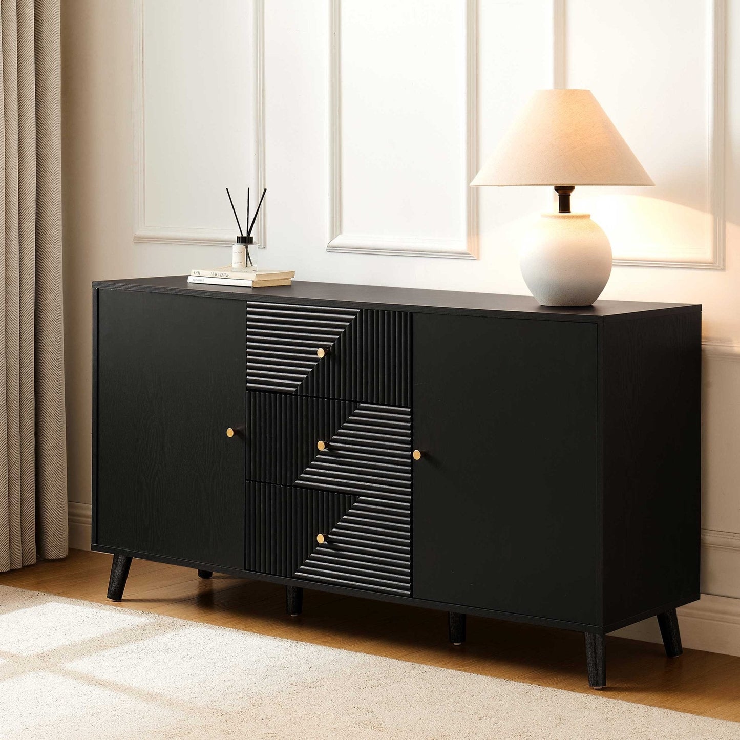 DUS-GOL-02997 Grade-B Dusk Dora Large Sideboard with Drawers - Black RRP £260