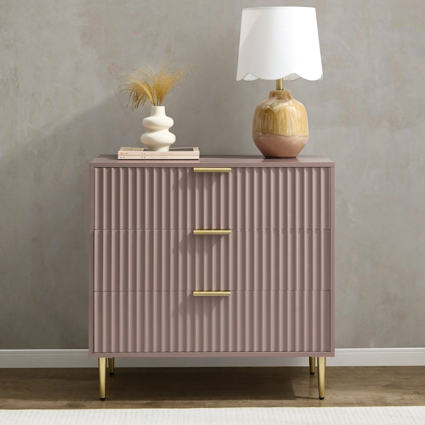 DUS-GOL-01900 Grade-B Dusk Evie 3 Drawer Chest - Dusty Mauve RRP £143