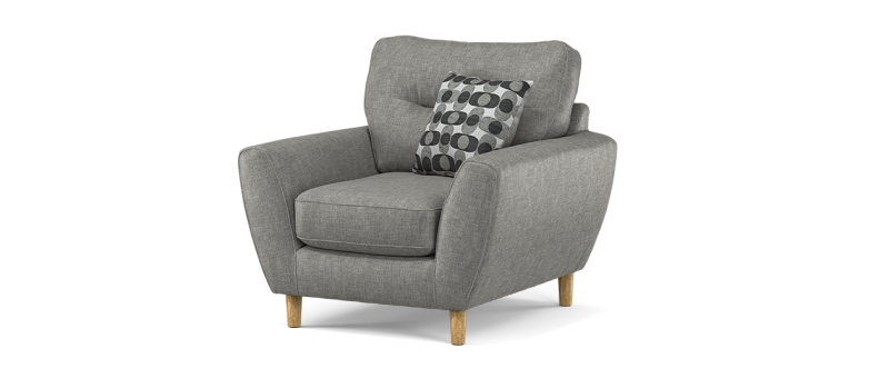 SOF-CHA-00626 Grade-C2 Sofology Hetty Chair Linoso Silver/Graphite Mix Armchair Nfo,Ft Dark Wood RRP £303
