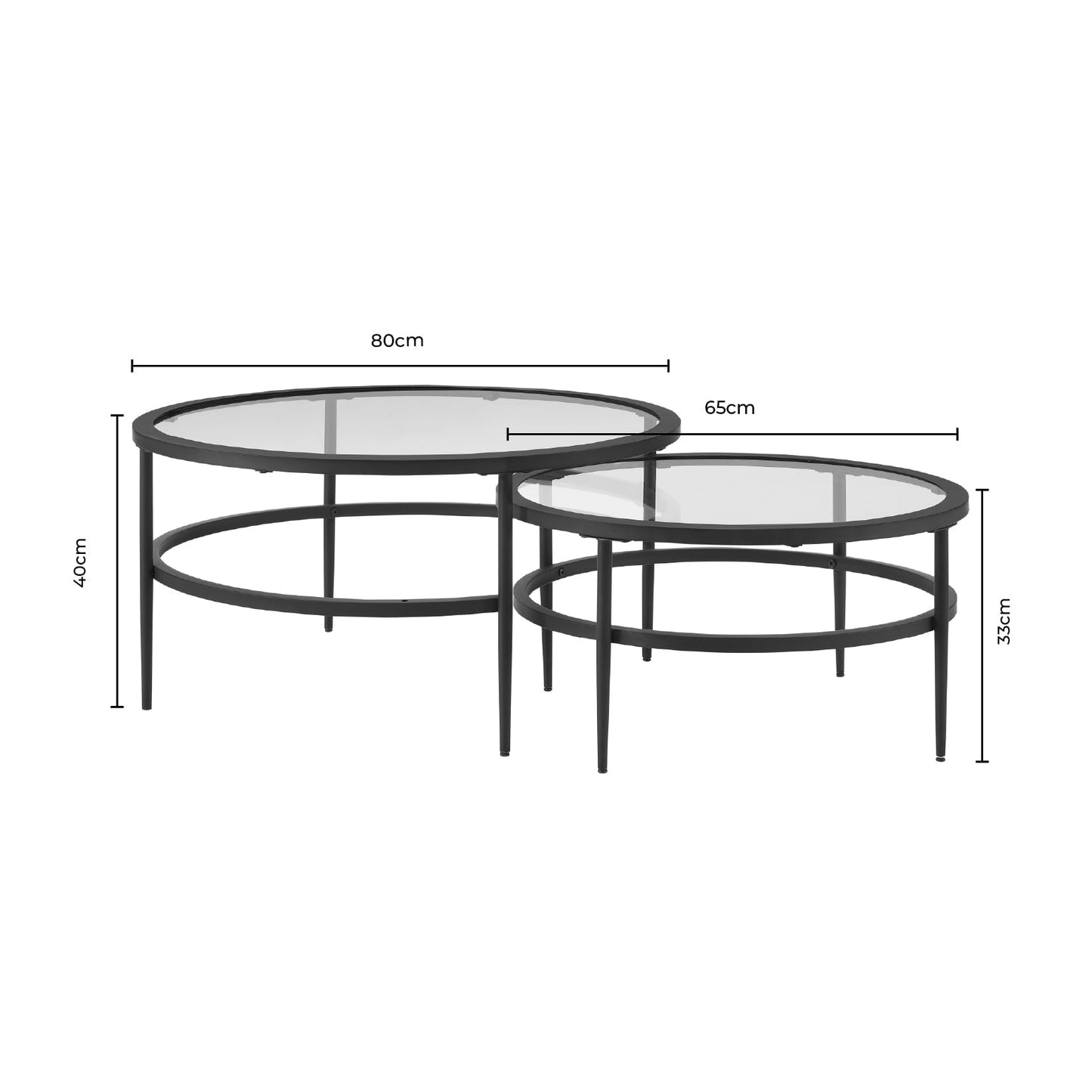 DUS-GOL-02625 Grade-B Dusk Glass Round Nesting Coffee Tables - Black RRP £129