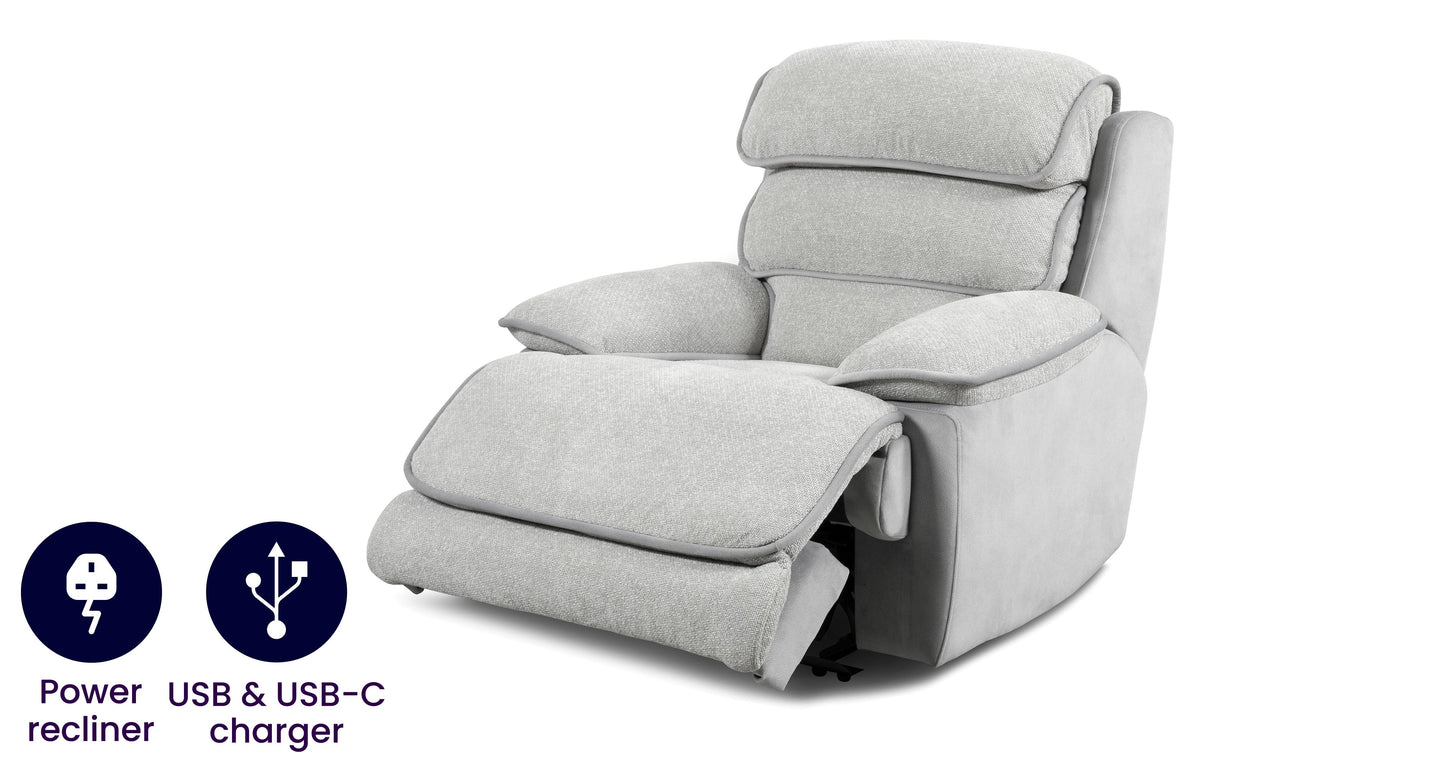 DFS-UPH-03579 Grade-C1 DFS Lakelyn.Exp Power Recliner Chair Lakelyn Combination Fog RRP £849