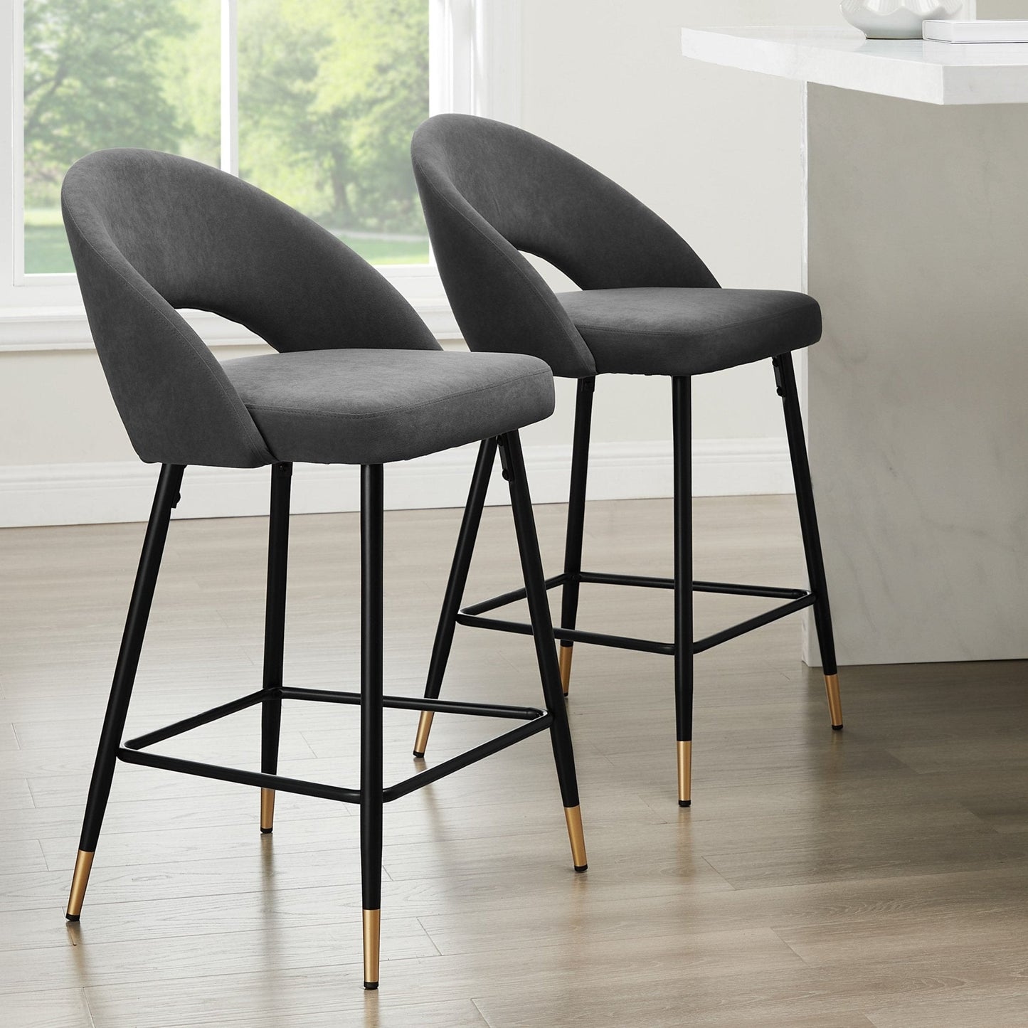 DUS-GOL-01114 Grade-B Dusk Lola Set of 2 Barstools - Matte Velvet - Grey RRP £143