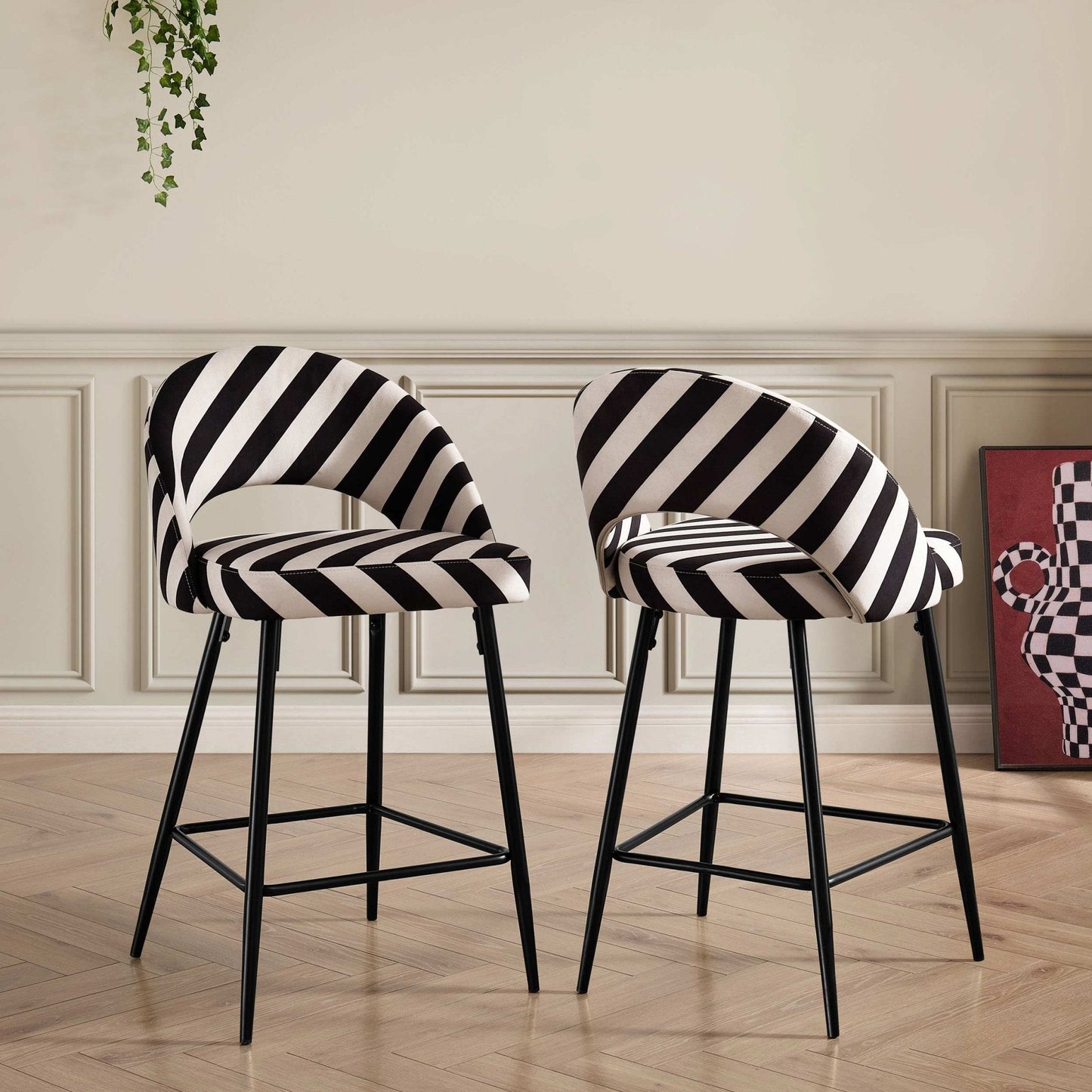 DUS-GOL-01005 Grade-B Dusk Lola Set of 2 Barstools - Mono Stripe RRP £169