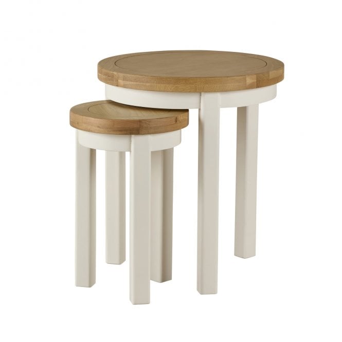 BFW-GOL-00911 Grade-C3 Big Furniture Warehouse Easton White Round Nest of 2 Tables RRP £90