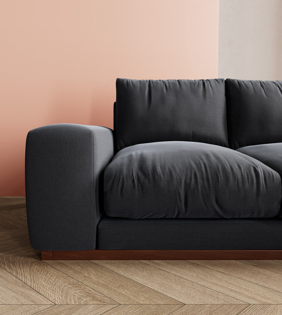 SWO-AP-36586 Grade-BER Denver Right Hand Corner Sofa in Plain Ebony Dark Feet RRP £4039