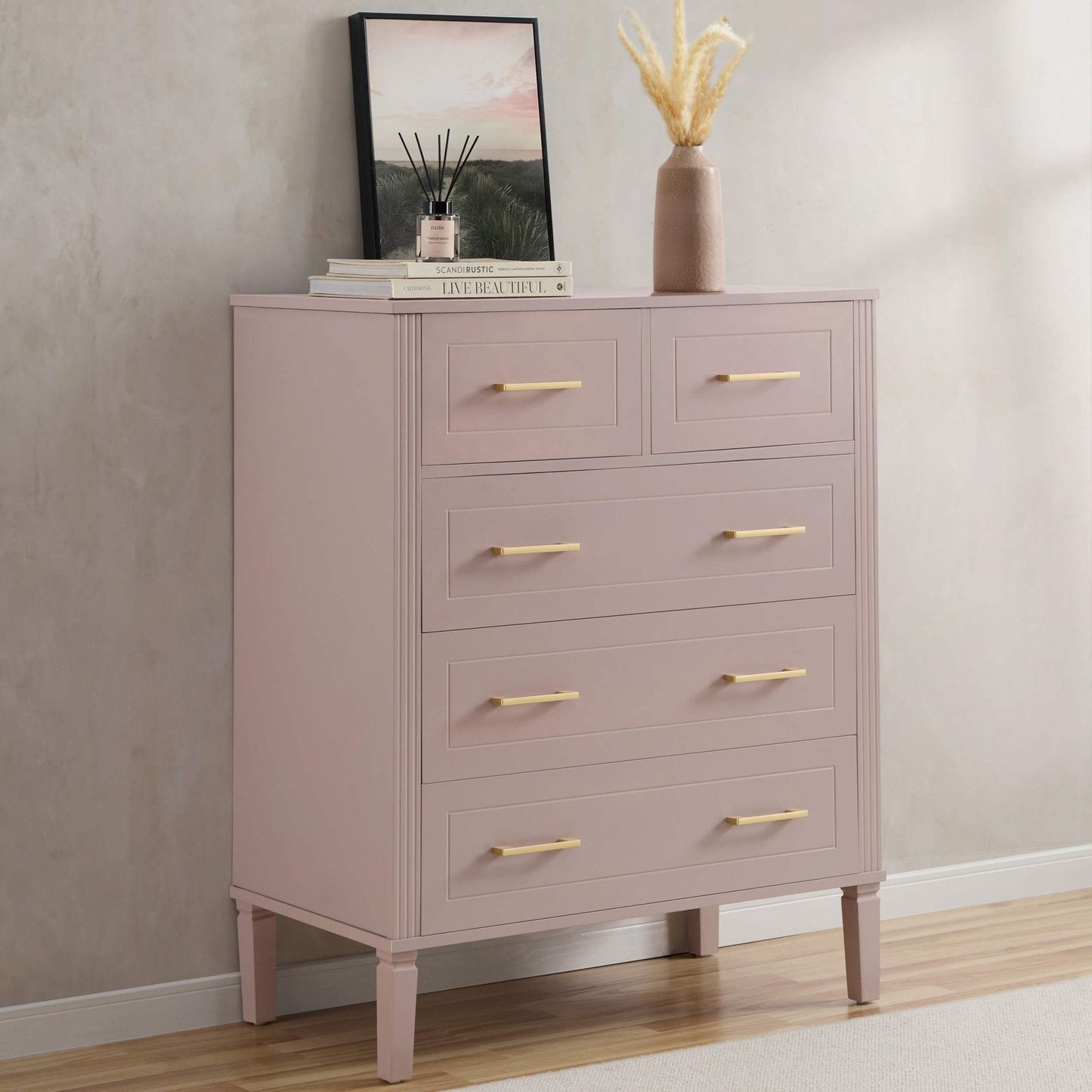 DUS-GOL-02564 Grade-B Dusk Sienna 5 Drawer Chest - Dusty Mauve RRP £219