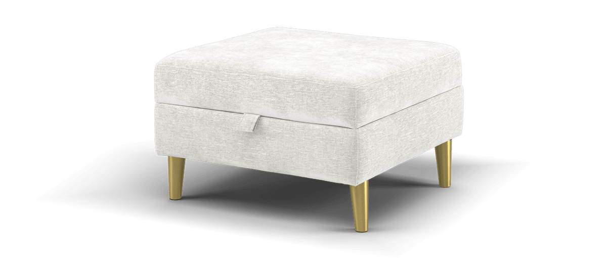 SOF-APM-00932 Grade-C1 Sofology Hackney Storage Footstool Linen Look Chenille Mist All Over Brushed Brass Feet RRP £349