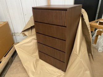 FIS-APM-00255 Grade-C0 Fishe & Lilly Industrial Dark Walnut Maxim Chest of 5 drawers (Tallboy) RRP £430