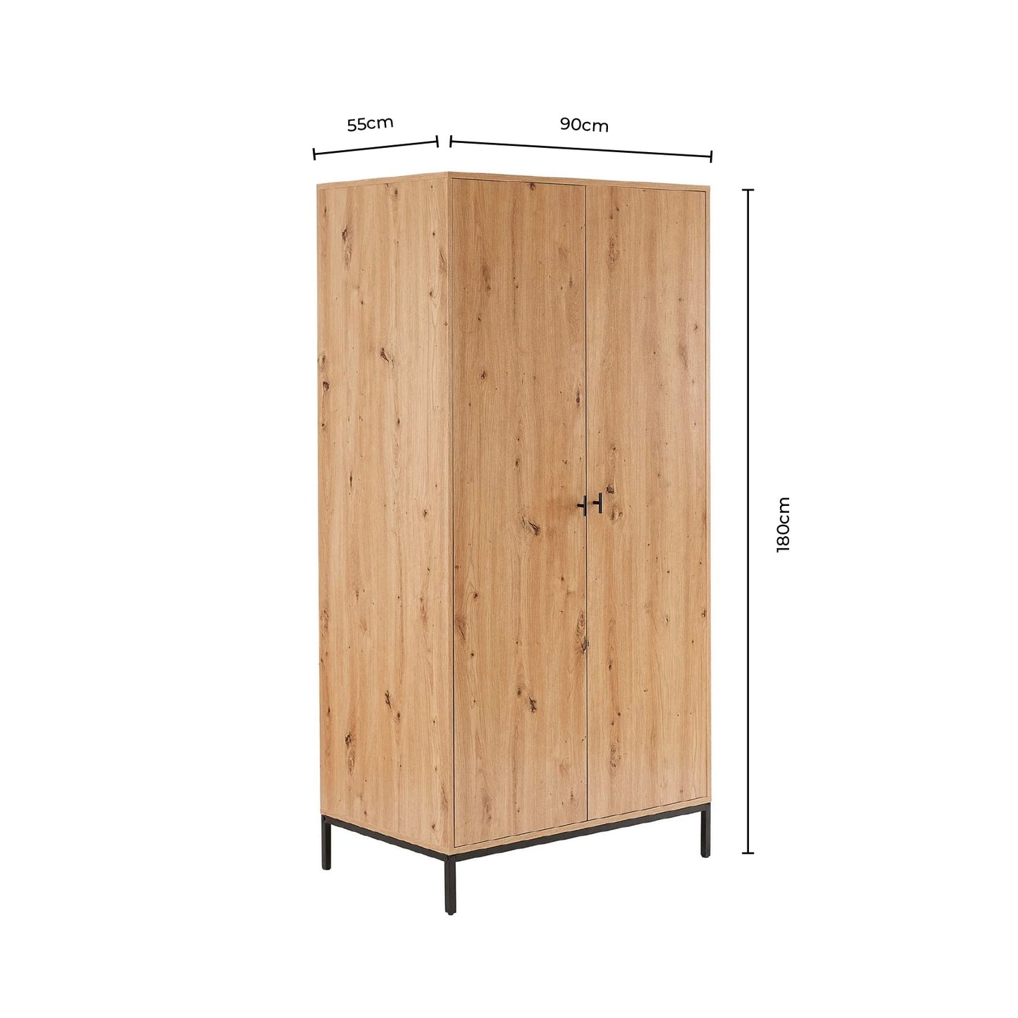 DUS-CC2-01644 Grade-B Dusk Willow 2 Door Wardrobe - Oak Effect RRP £249