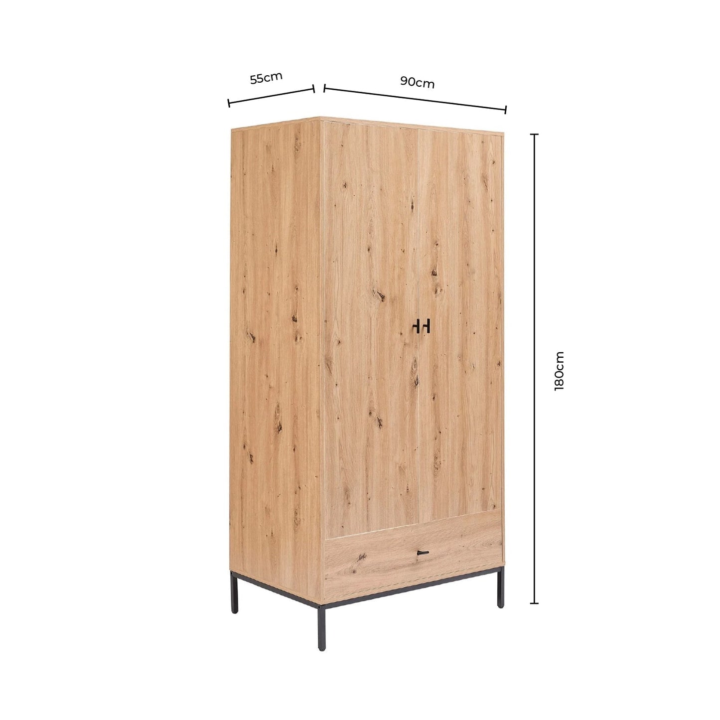 DUS-CC2-01640 Grade-B Dusk Willow 2 Door Wardrobe with Drawer - Oak Effect RRP £202