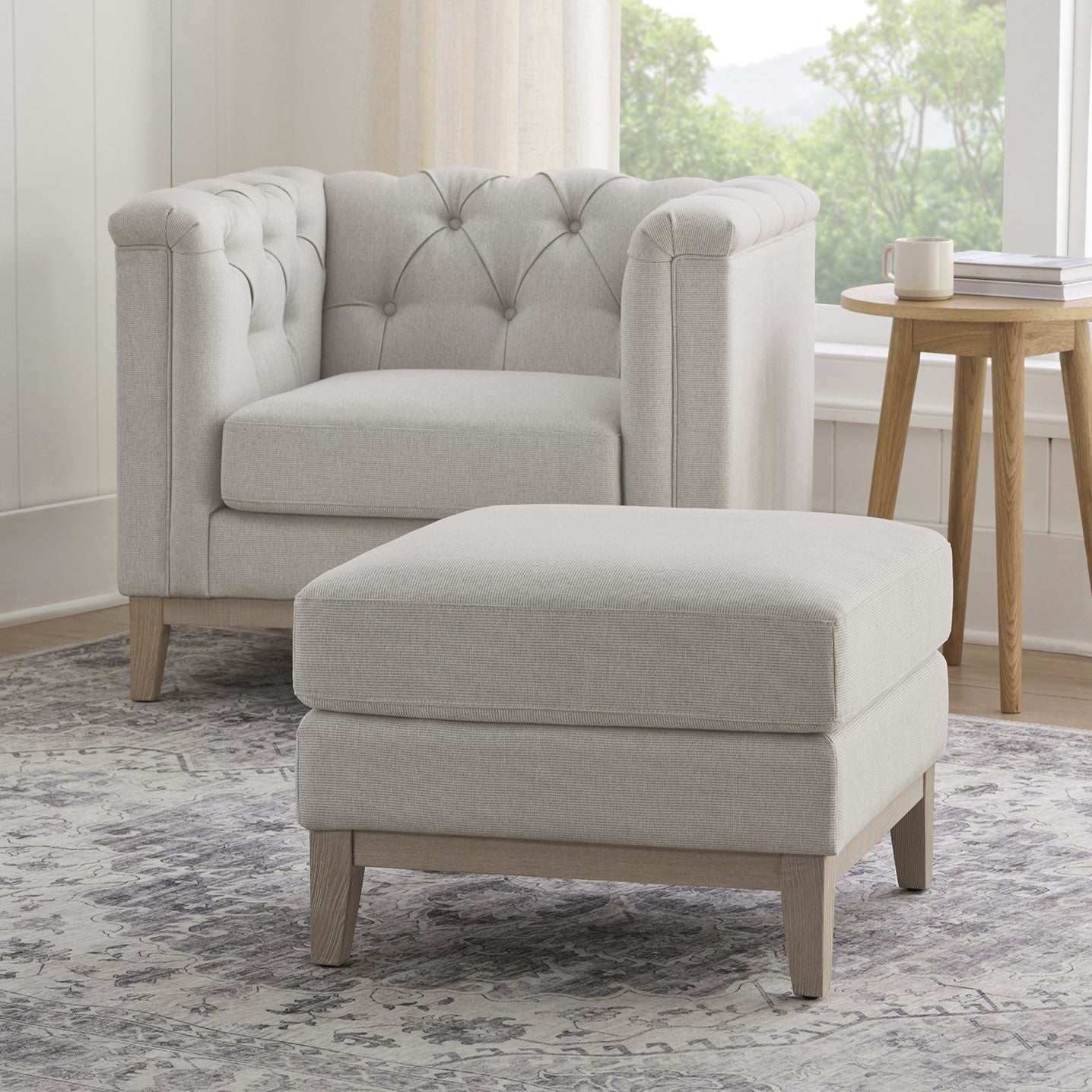 DUS-GOL-03190 Grade-B Dusk Chesterfield Pouffe - Natural Stripe RRP £199