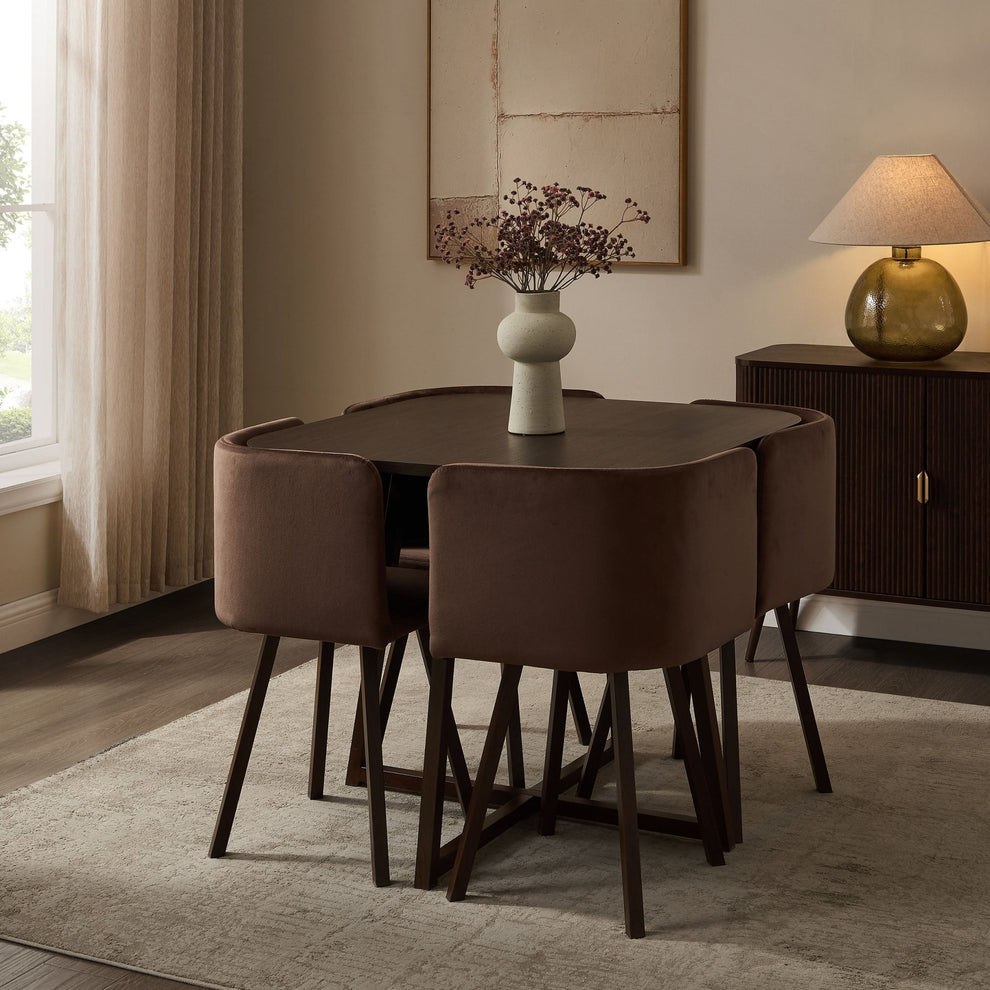 DUS-GOL-09505 Grade-BER Dusk Ava Space Saver 4 Seater Dining Table and Chairs - Cappuccino RRP £329