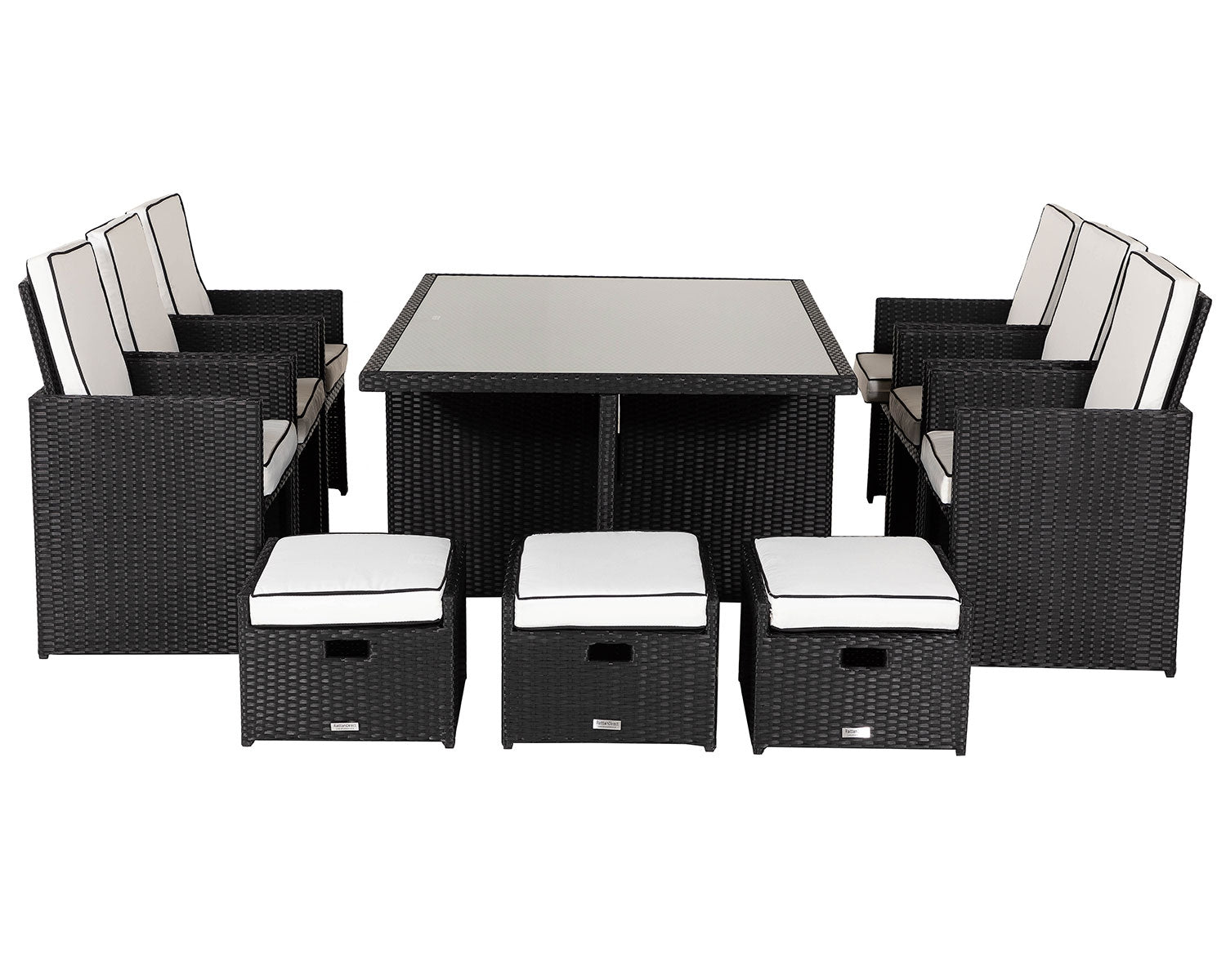 Grade-A Rattan Direct Barcelona Black & Vanilla 6 Seat Garden Dining Cube Set RRP £1739