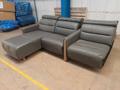STR-NOR-00152 Grade-BER-DOA Stressless Emily Wood 3-Seater Chaise End Sofa in Paloma Metal Grey and Walnut Stain RRP £8768