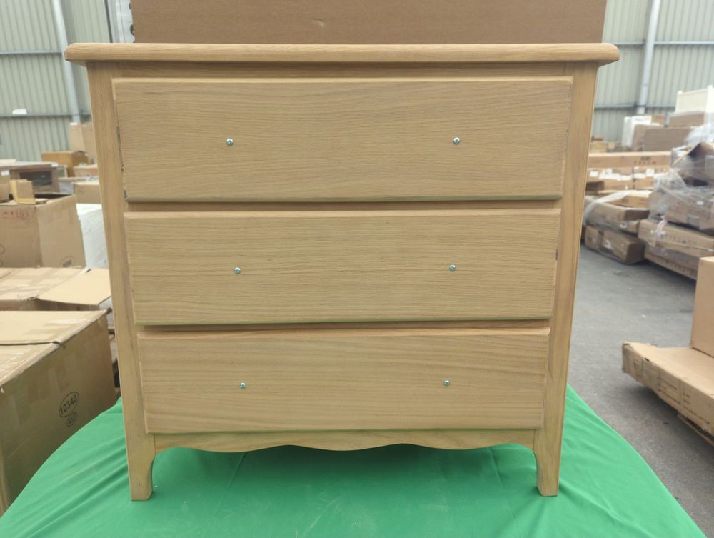 ROS-OUT-00259 Grade-C1 Roseland Furniture Celine Washed Oak 3 Drawer Chest RRP £269.95