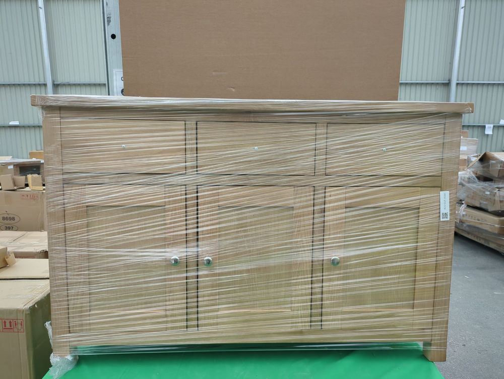 ROS-OUT-00265 Grade-C1 Roseland Furniture Farrow Washed Oak Large Sideboard RRP £369.95