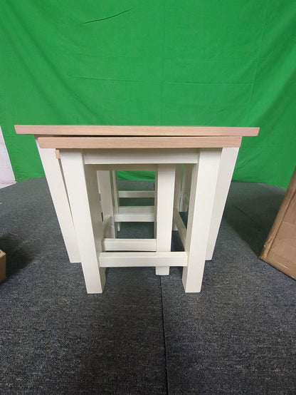 ROS-OUT-00604 Grade-C1 Roseland Furniture Farro Two Tone Nest Of Tables Coconut White RRP £109.95