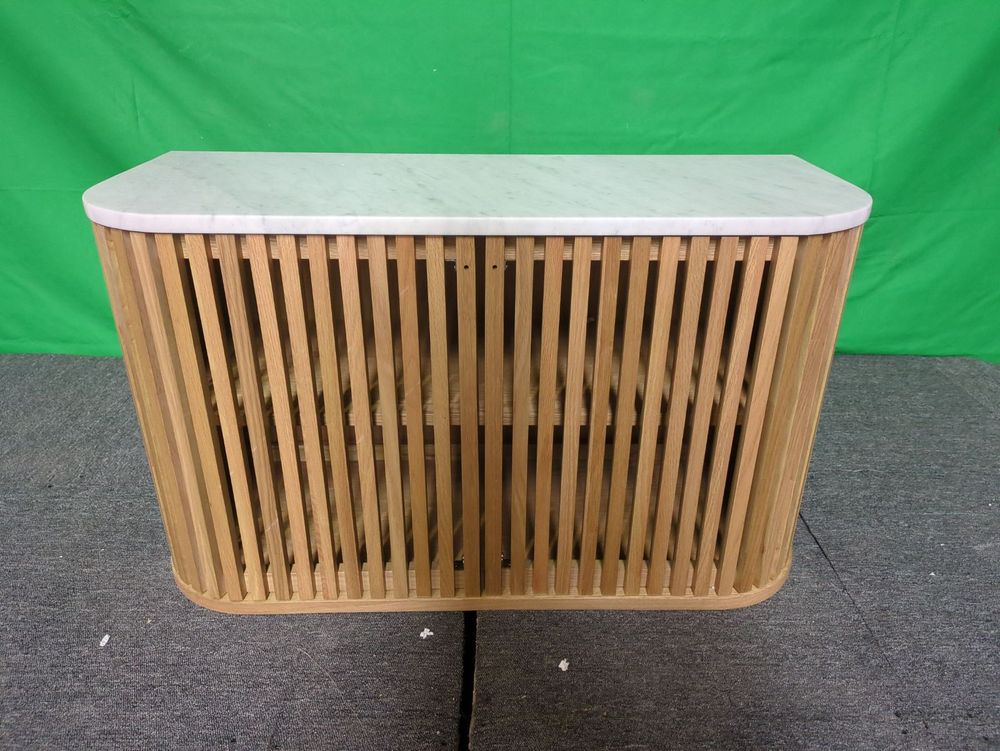 ROS-OUT-00426 Grade-C1 Roseland Furniture Shorwell Oak & Marble Slatted Small Sideboard RRP £399.95