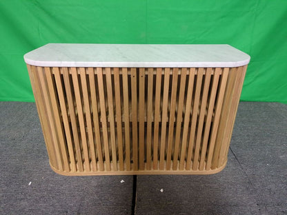 ROS-OUT-00426 Grade-C1 Roseland Furniture Shorwell Oak & Marble Slatted Small Sideboard RRP £399.95