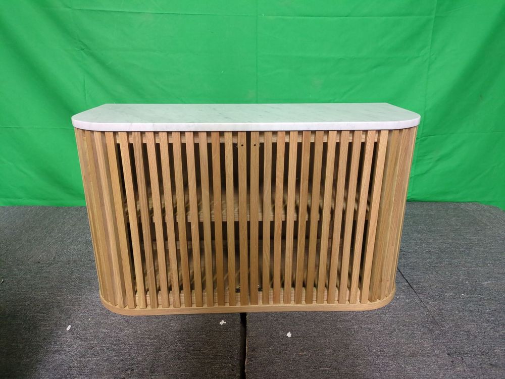 ROS-OUT-00425 Grade-C1 Roseland Furniture Shorwell Oak & Marble Slatted Small Sideboard RRP £399.95