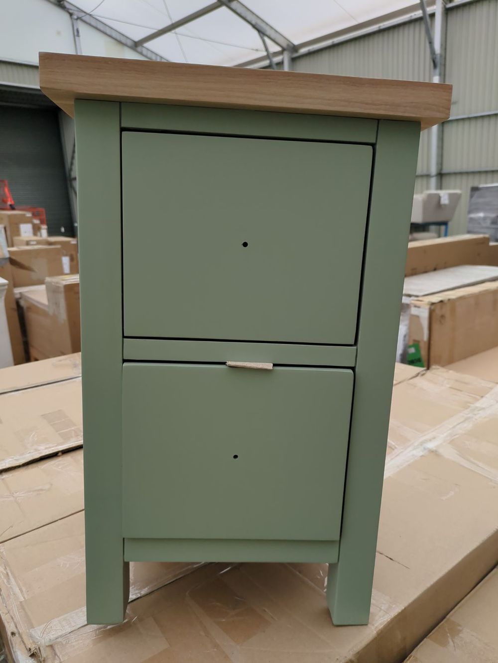 ROS-OUT-00003 Grade-C0 Roseland Furniture Farro Slim Bedside Washed Oak & Sage RRP £89.95