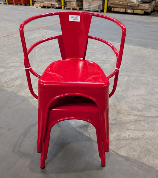 2x Tolix Style Metal Stacking Chairs in Red (ref REA-APM-02391) RRP £30 each Total RRP £60