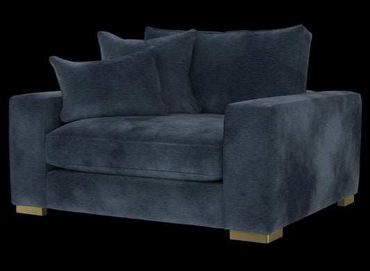 SOF-CHA-00639 Grade-B Sofology Laurent Luxury Deep Pile Chenille Denim Mix Armchair Pow Hdrst,Pow Rec,Ft Dark Wood RRP £1199