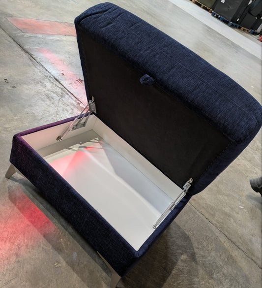 DFS-HO2-02854 Grade-C0 DFS Storage footstool in Navy fabric with silver legs RRP £220