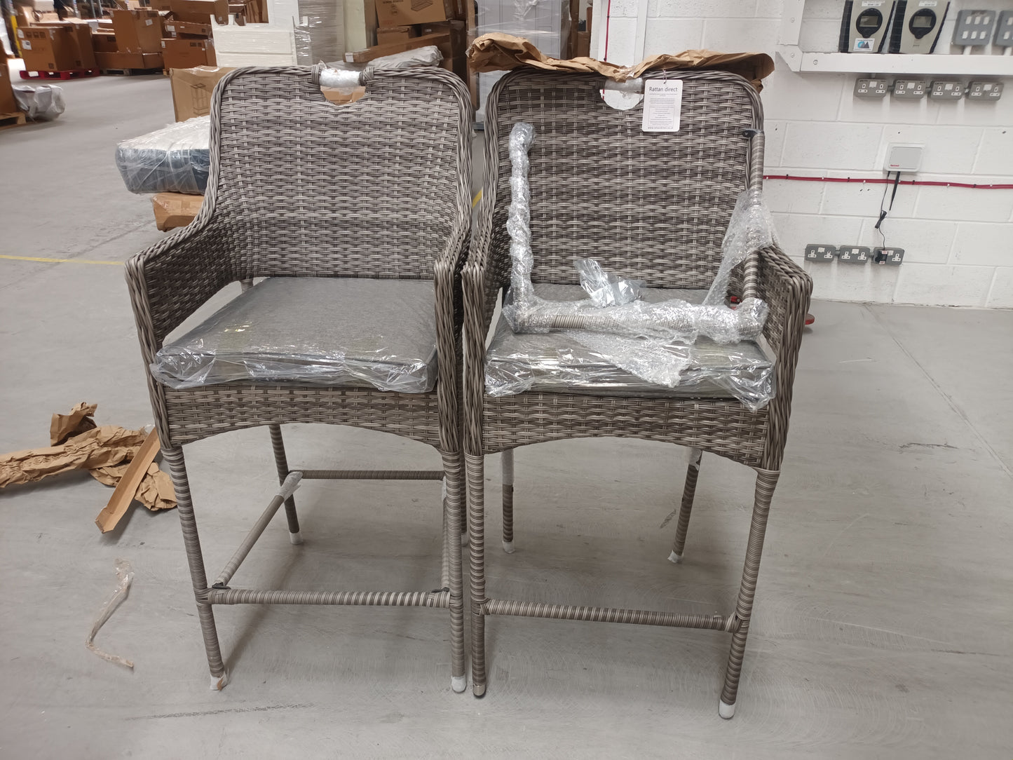 RAT-ARR-09579 Grade-B Rattan Direct Porto Pair of Rattan Garden Bar Stools in Grey RRP £349.00