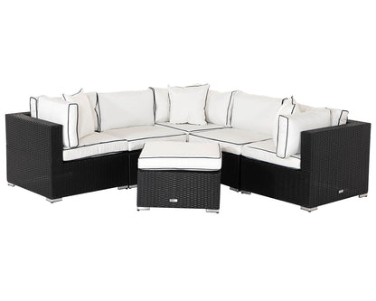 Grade-A Rattan Direct Florida 6 Piece Corner Sofa Set in Black and Vanilla RRP £1089