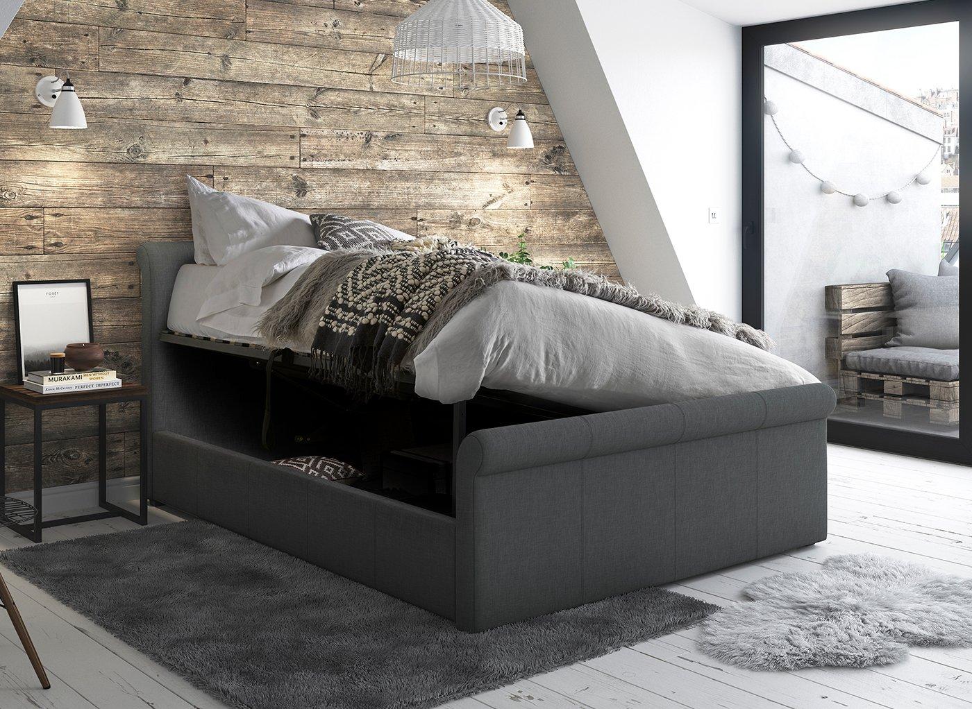 DRE-BED-00128 Grade-C1 Dreams Wilson Upholstered Ottoman Bed Frame Small Double Grey & Woven RRP £599.00