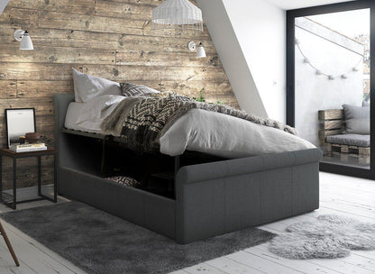 DRE-BED-00128 Grade-C1 Dreams Wilson Upholstered Ottoman Bed Frame Small Double Grey & Woven RRP £599.00