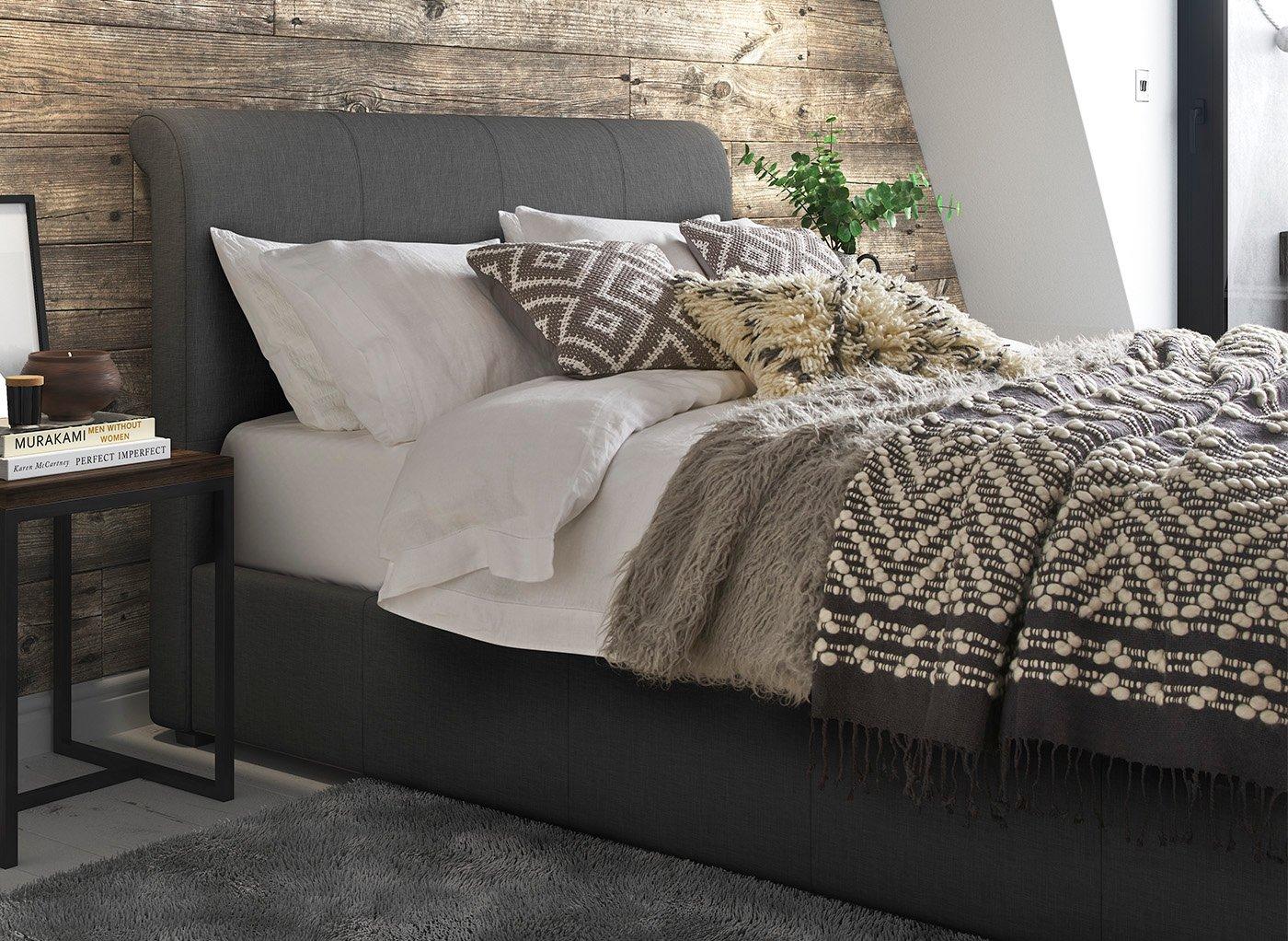DRE-BED-00128 Grade-C1 Dreams Wilson Upholstered Ottoman Bed Frame Small Double Grey & Woven RRP £599.00