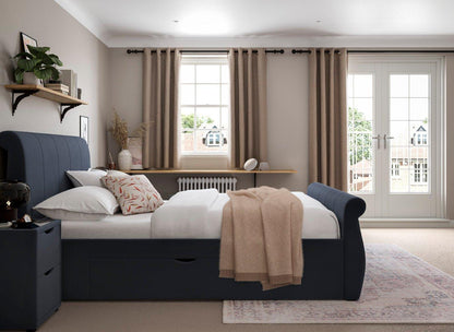 DRE-BED-00136 Grade-C1 Dreams Lucia Upholstered Bed Frame King Size Navy & Velvet Touch RRP £699.00