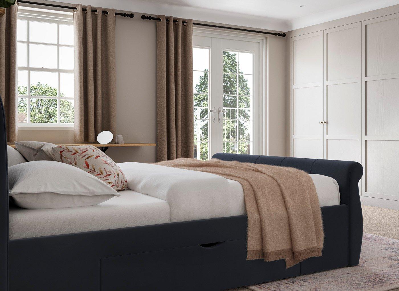 DRE-BED-00136 Grade-C1 Dreams Lucia Upholstered Bed Frame King Size Navy & Velvet Touch RRP £699.00