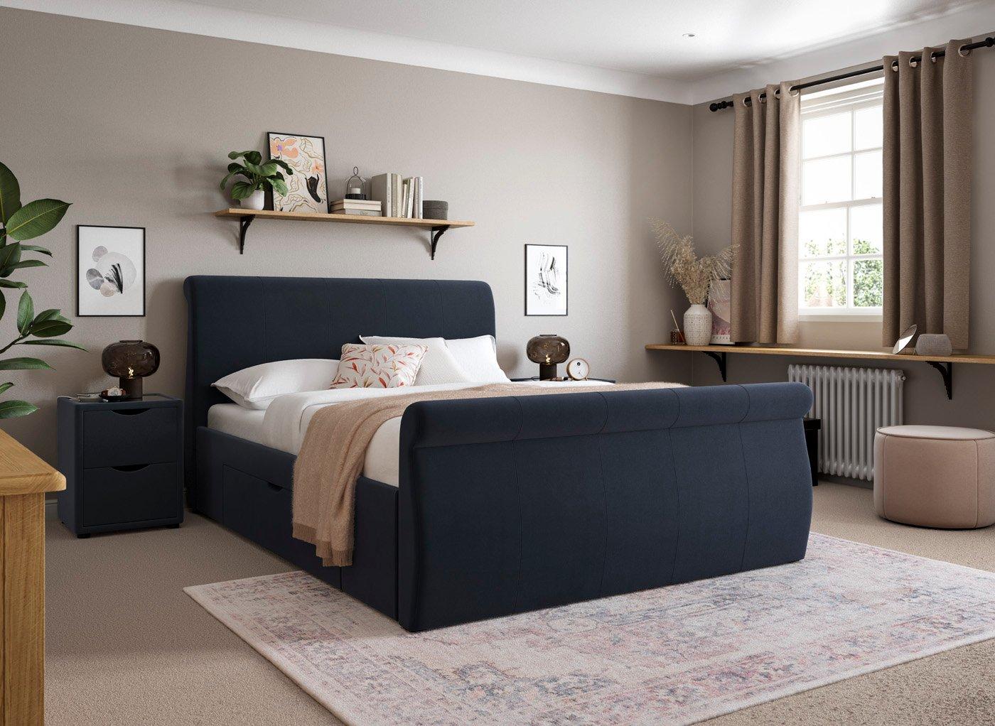 DRE-BED-00136 Grade-C1 Dreams Lucia Upholstered Bed Frame King Size Navy & Velvet Touch RRP £699.00