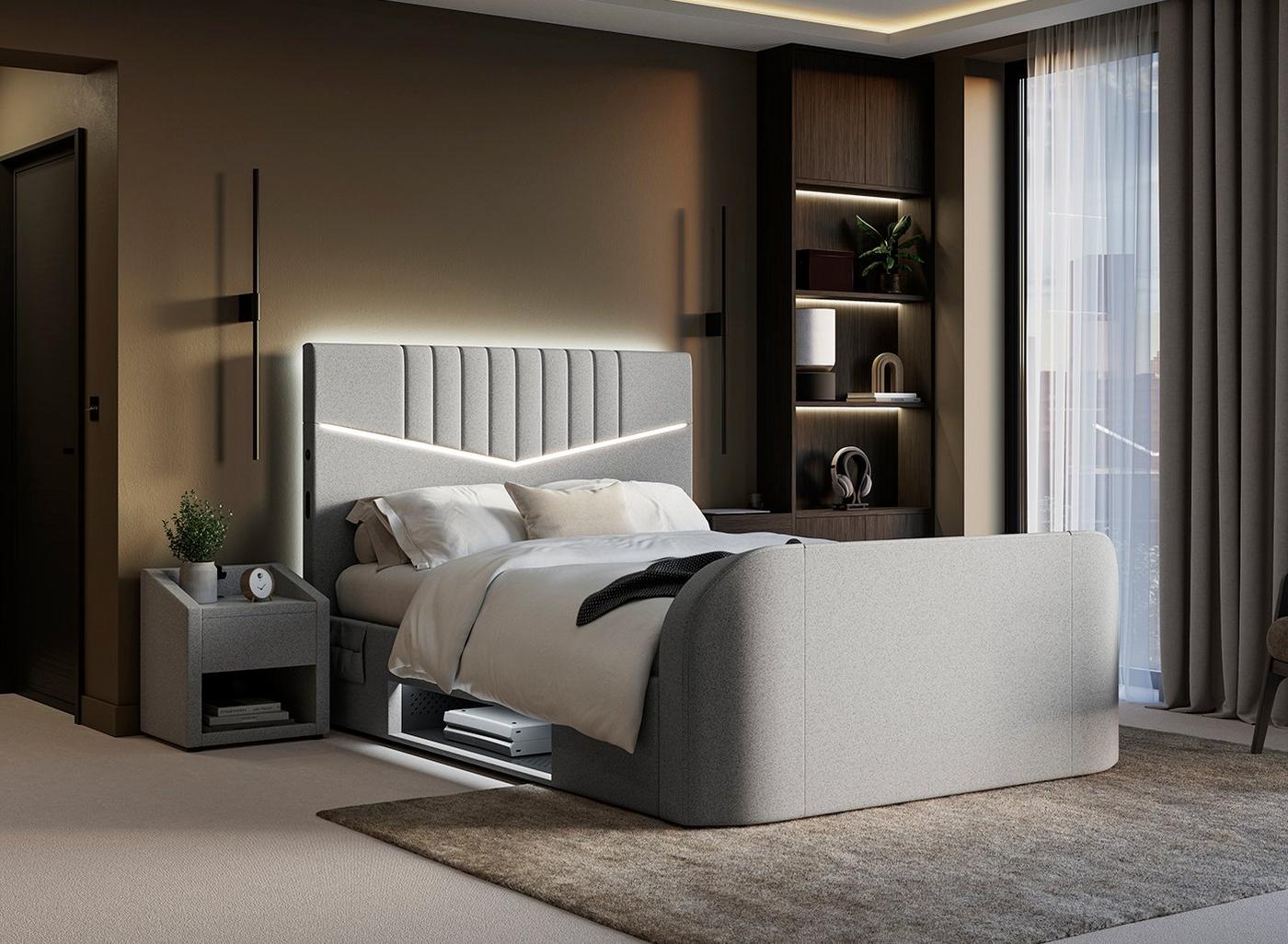 DRE-BED-00130 Grade-C1 Dreams Quantum Upholstered Ottoman TV Bed Frame Small Double Grey RRP £1699.00