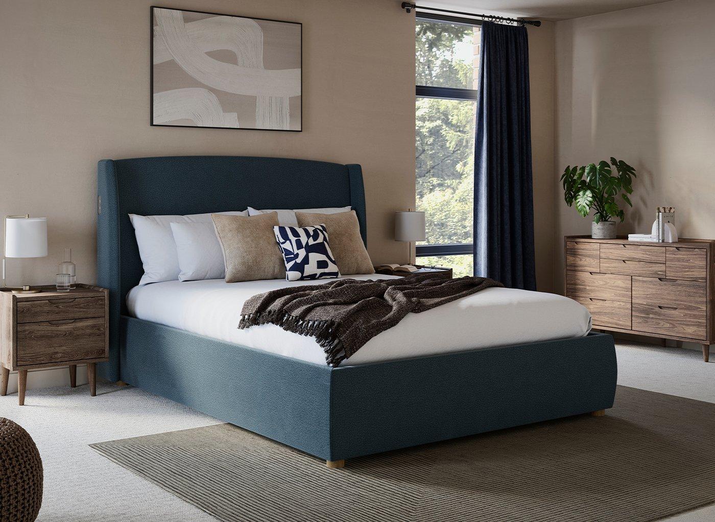 DRE-BED-00123 Grade-C3 Dreams TEMPUR® Linford Upholstered Electric Ottoman Bed Frame Double Navy RRP £1199.00