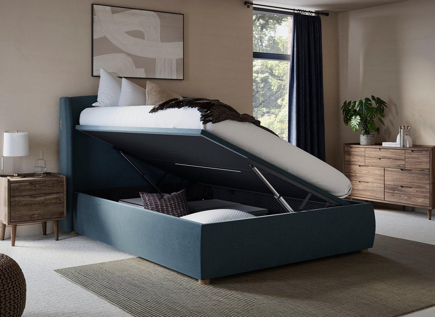 DRE-BED-00123 Grade-C3 Dreams TEMPUR® Linford Upholstered Electric Ottoman Bed Frame Double Navy RRP £1199.00